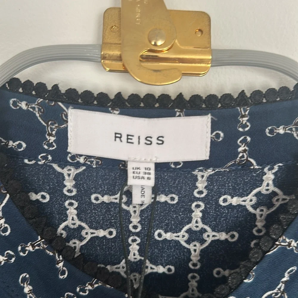 New REISS Viviyan Chain Print A-line Flippy Dress In Navy Size 6 - Picture 6 of 9